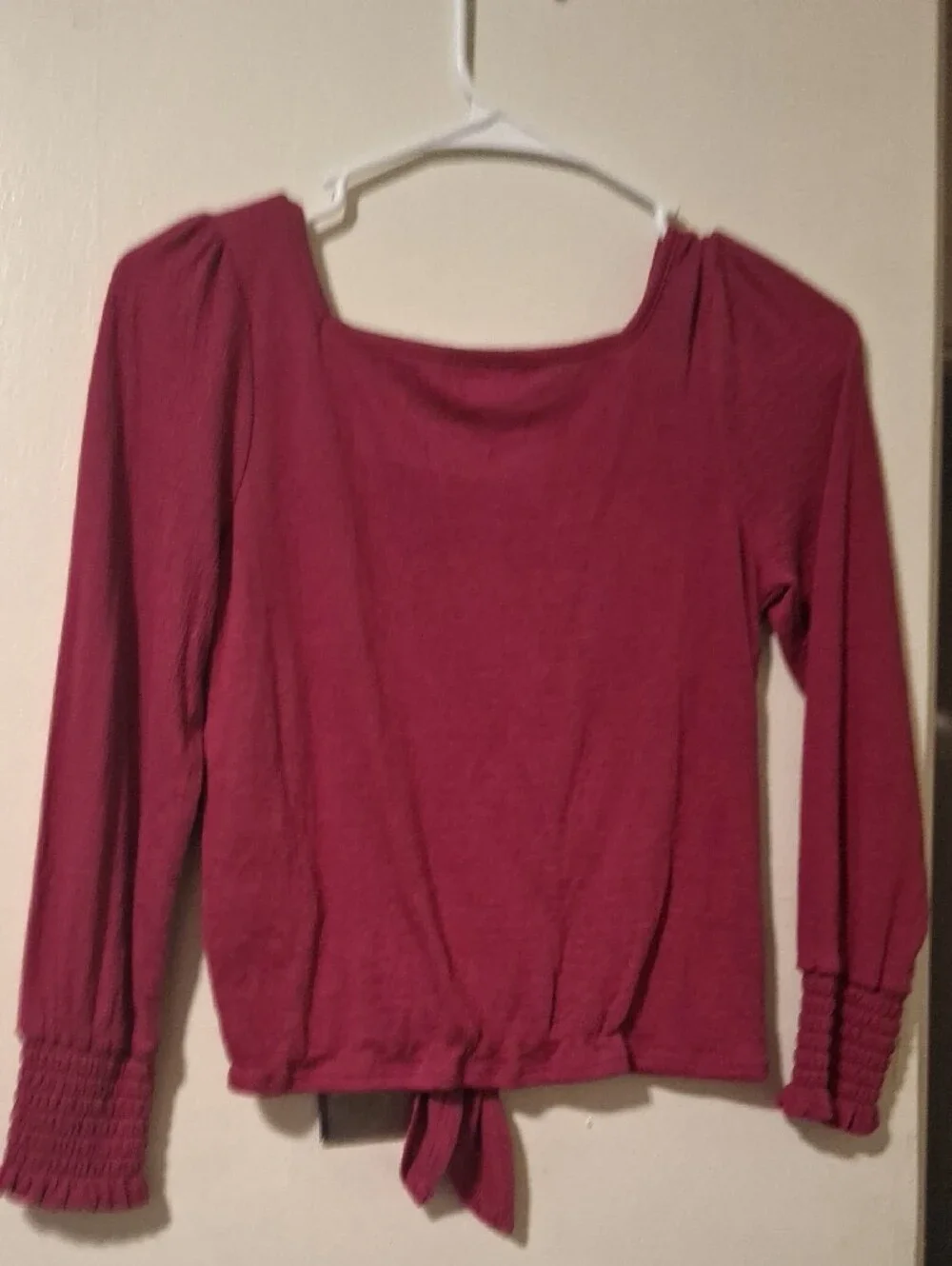 Old Navy Berry Long Sleeve Knot-Front Top